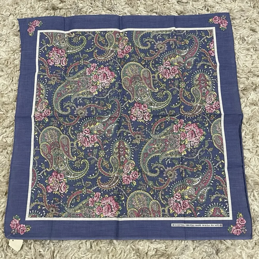 Vintage‎ Wamcraft Bandana RN 14193 Faded Blue Paisley Cottagecore Coquette 21x21
